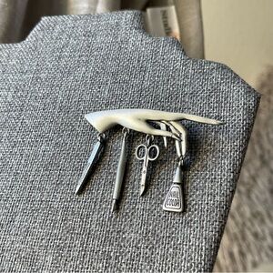 JJ JONETTE | Vintage | Manicurist Silver Tone  Brooch Pin with Dangle Charms